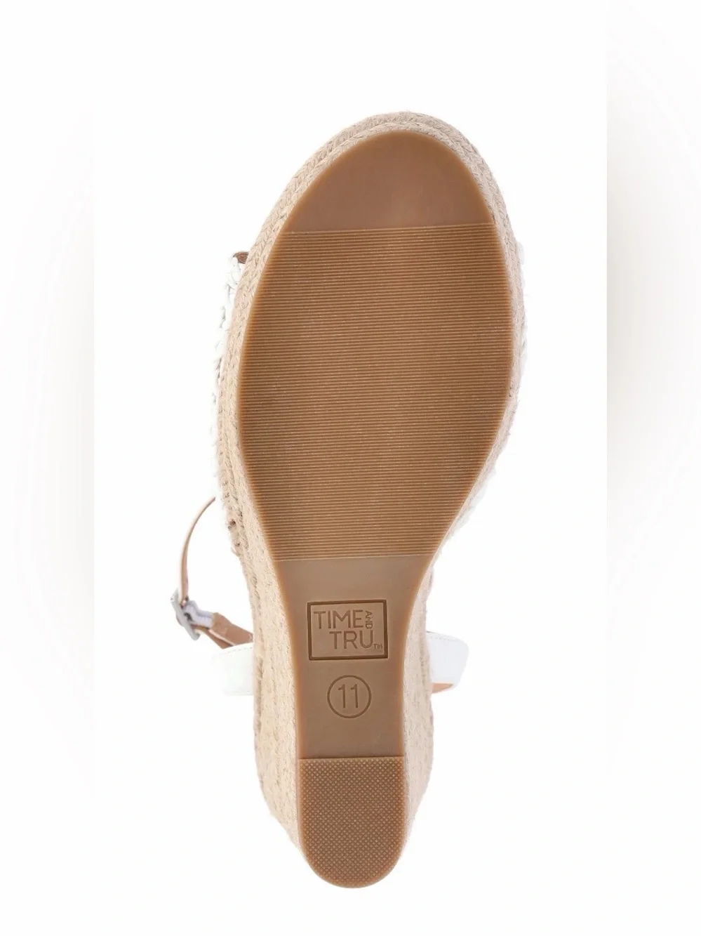 Time and Tru Women’s Bow Espadrille Wedge Sandals Size 10 White Ankle Strap NWT